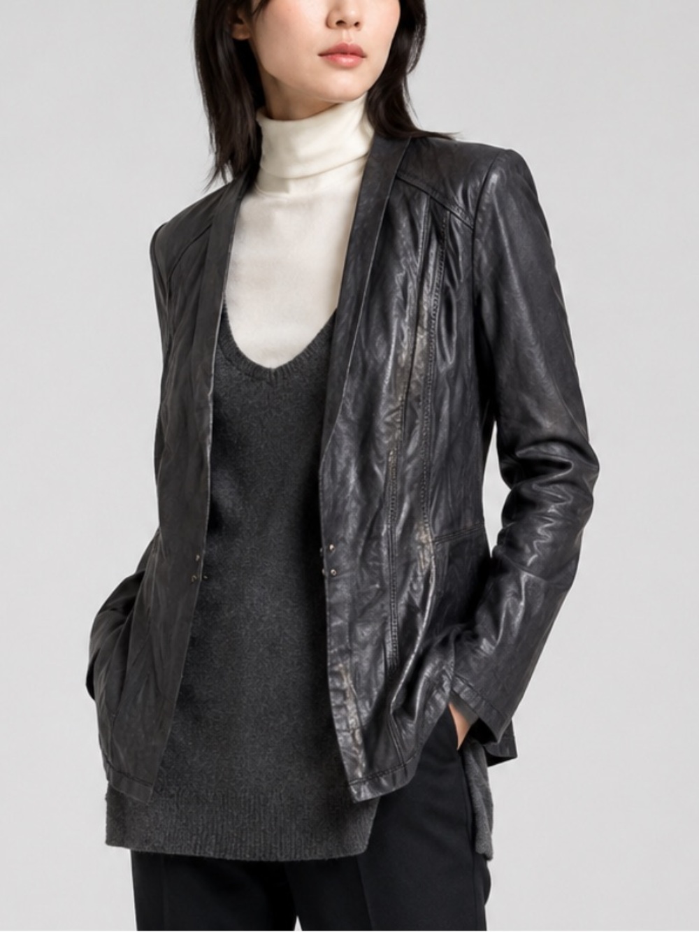 Demoo Parkchoonmoo Lambskin Leather Jacket in Black Distressed Metallic Finish